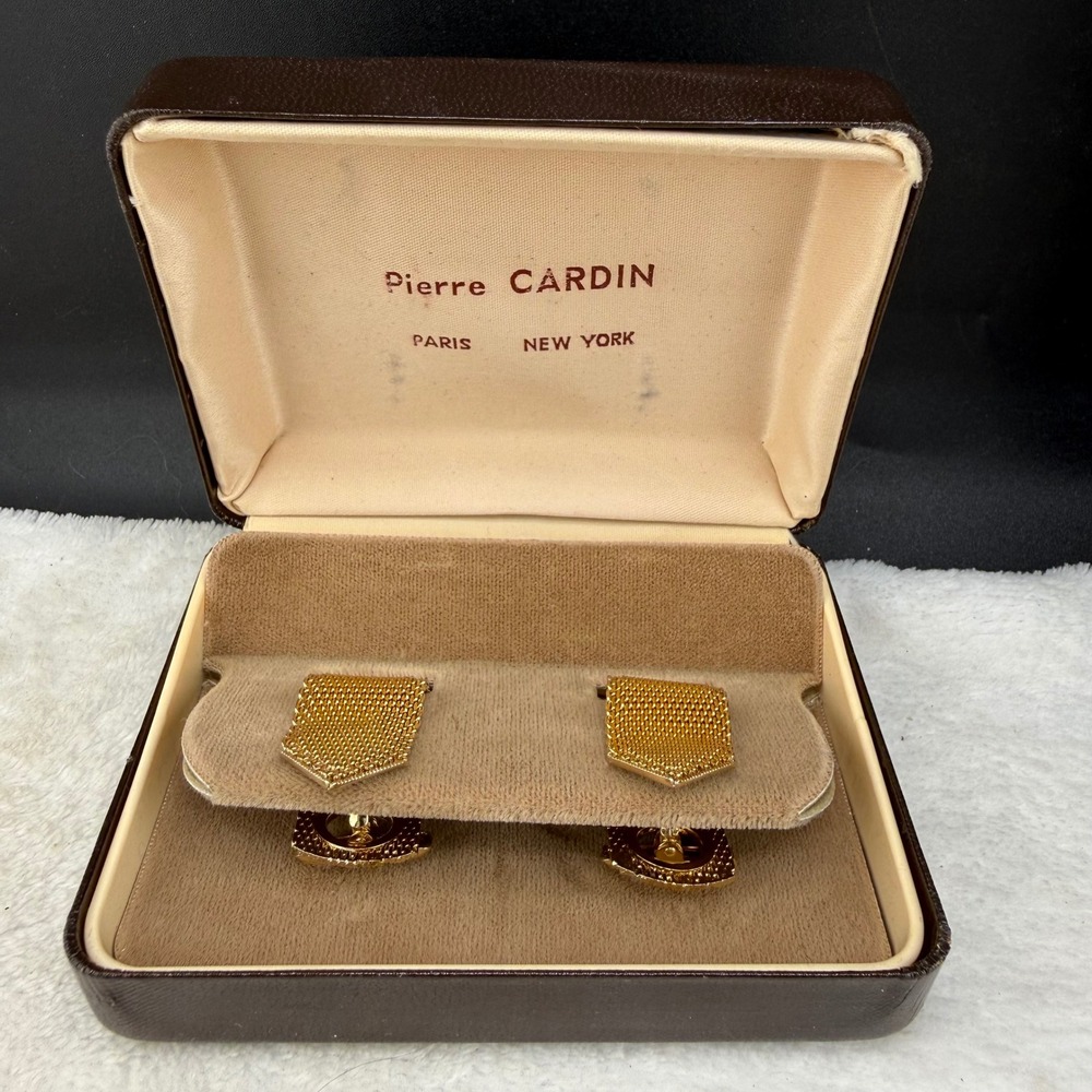 Vintage Pierre Cardin Cufflinks Gold Tone Mesh Wrap Around READ